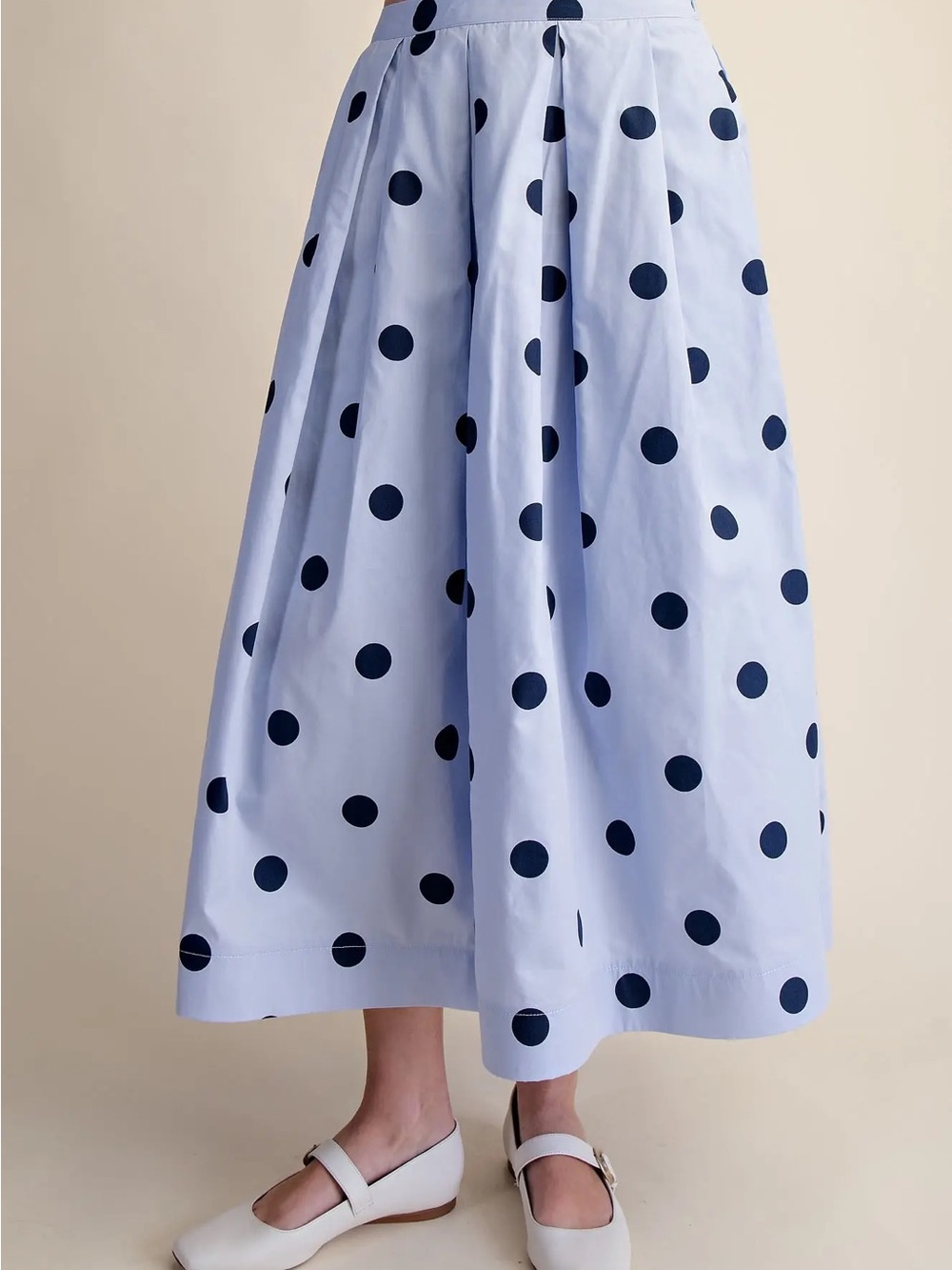 glam Light Blue Maxi Skirt with Navy Polka Dots